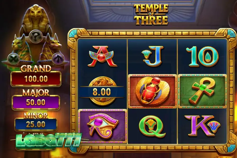 Tampilan visual slot Temple of Three dengan nuansa Mesir Kuno
